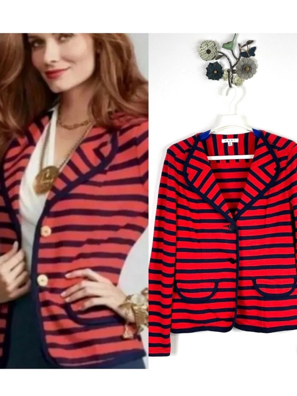 CAbi Navy and Red nautical blazer size small women’s